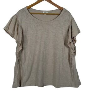 Dylan Ruffle Sleeve Top Womens XL Tan Slub Knit Cotton Flutter Scoop Neck Boho